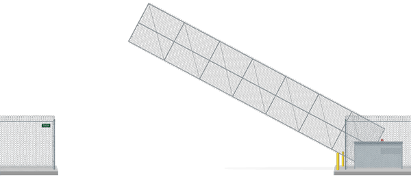 Automated chain link Vertical Pivot gate in open position