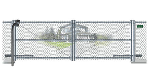 Chain Link swinging estate gate in closed position