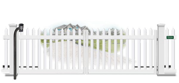 Vinyl swinging estate gate in closed position