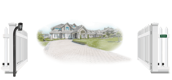 Vinyl swinging estate gate in open position